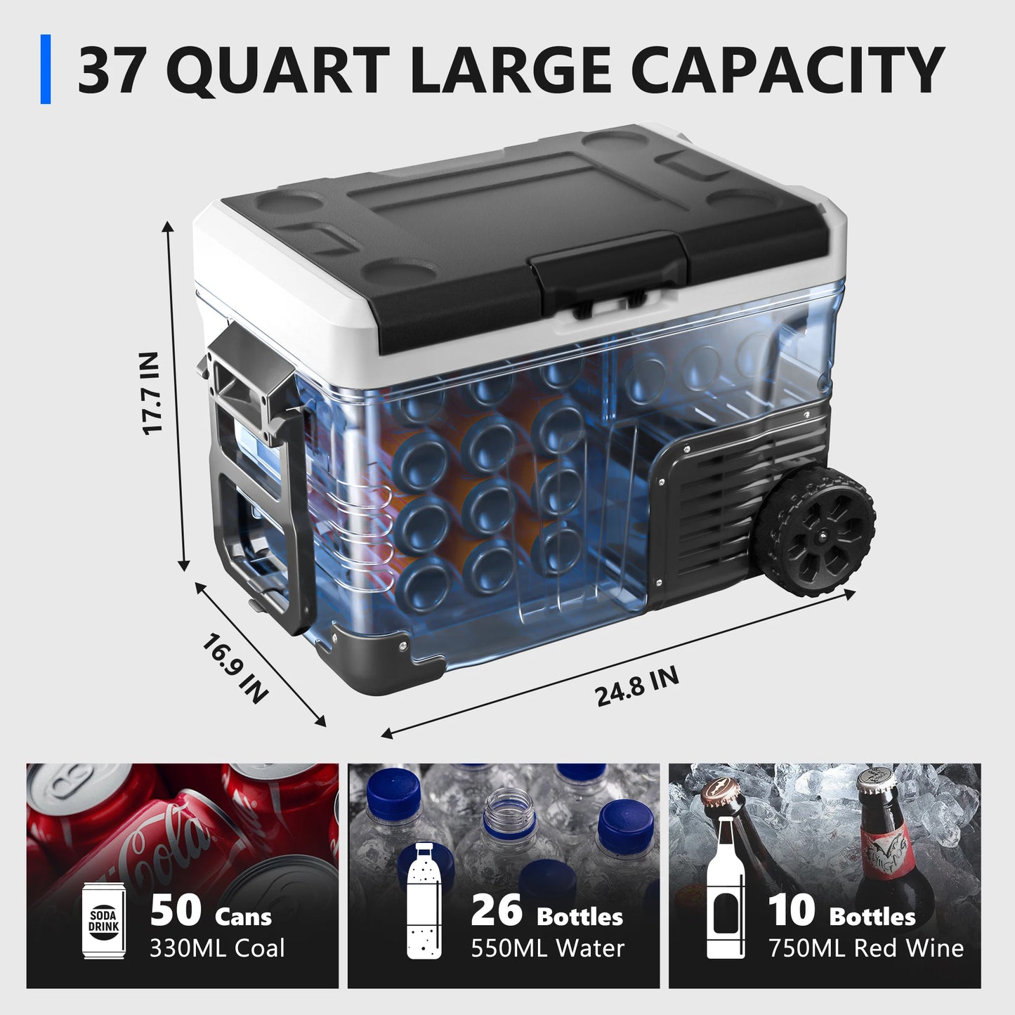 36QT(34L) Portable Refrigerator Freezer, 12V/24V DC 110-240V AC