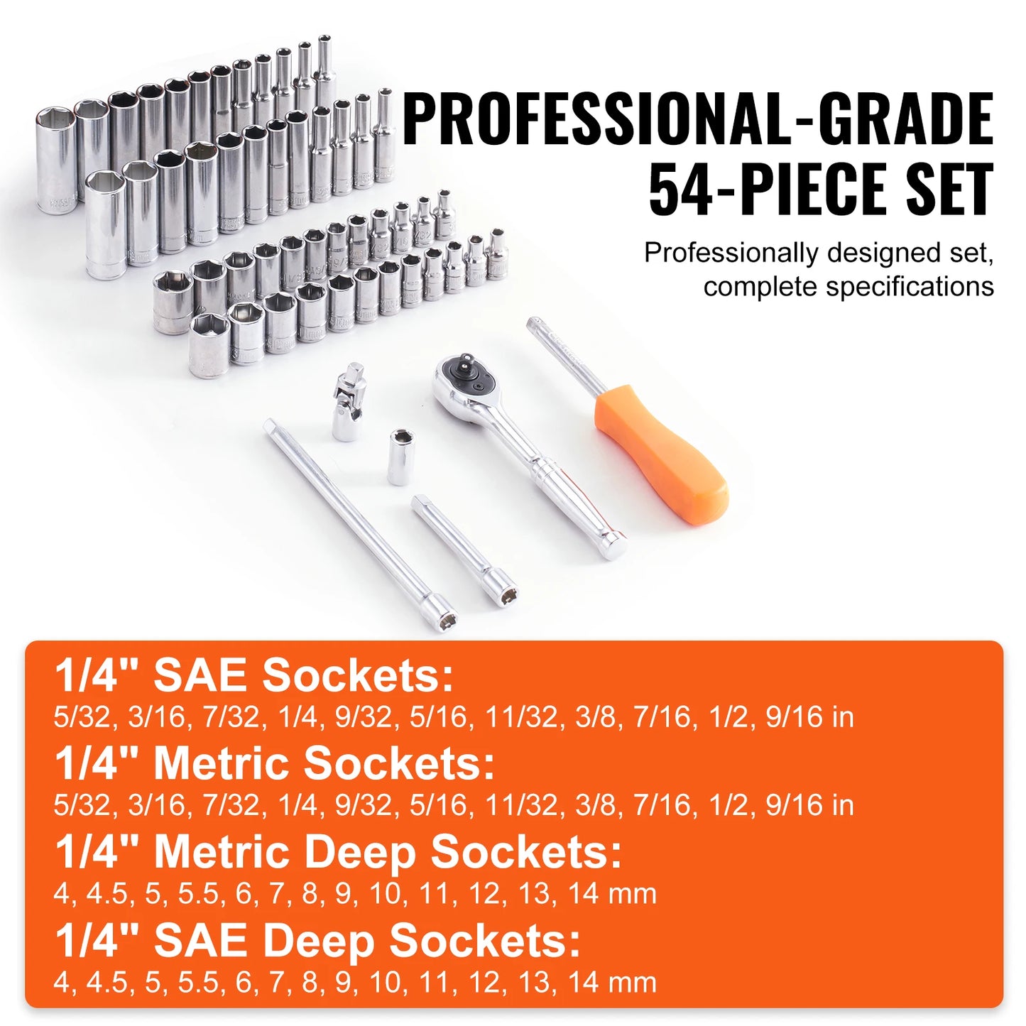 54 Piece Socket Tool Set, SAE and Metric with Storage Case