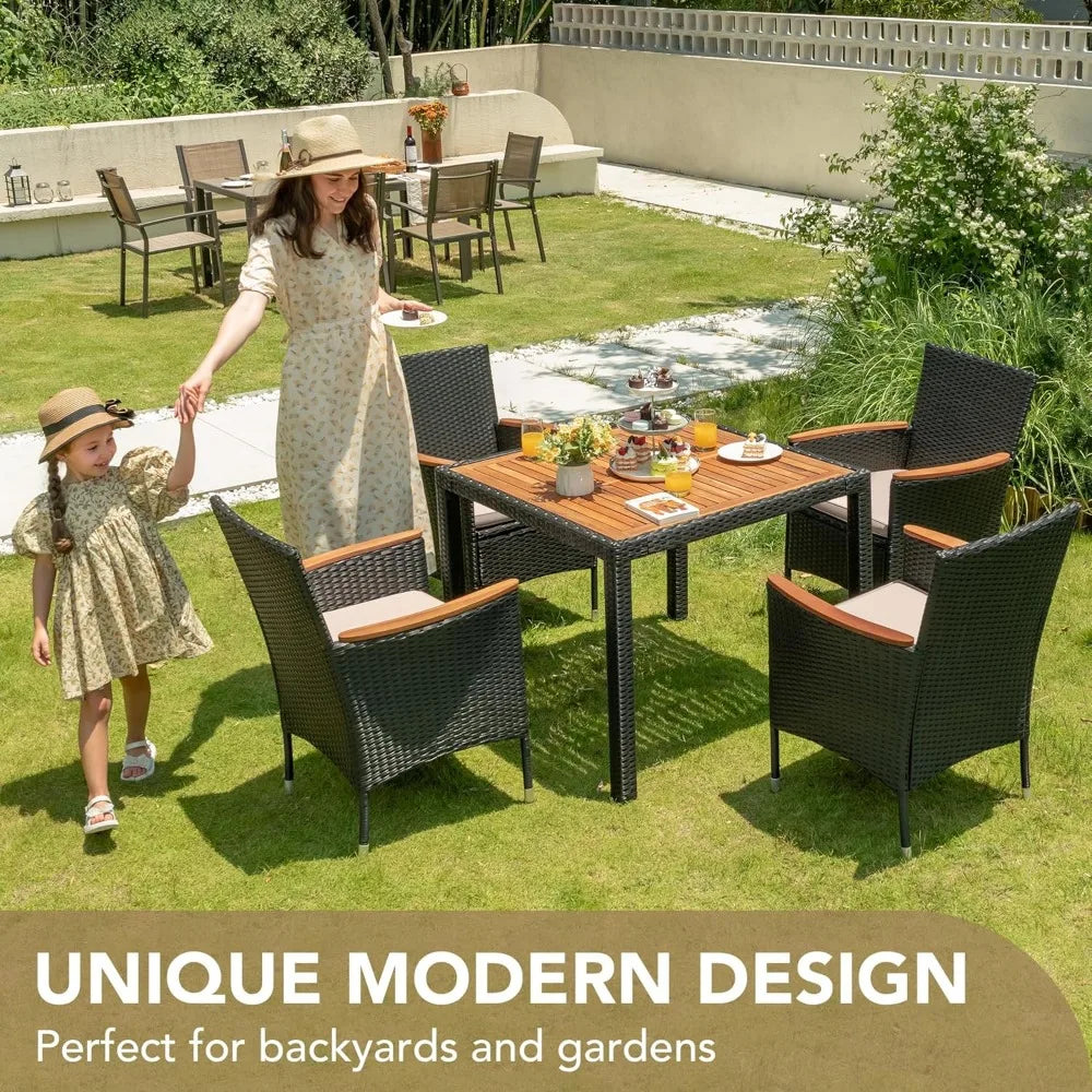 5 PCS Patio Conversation Set with Acacia Wood Top