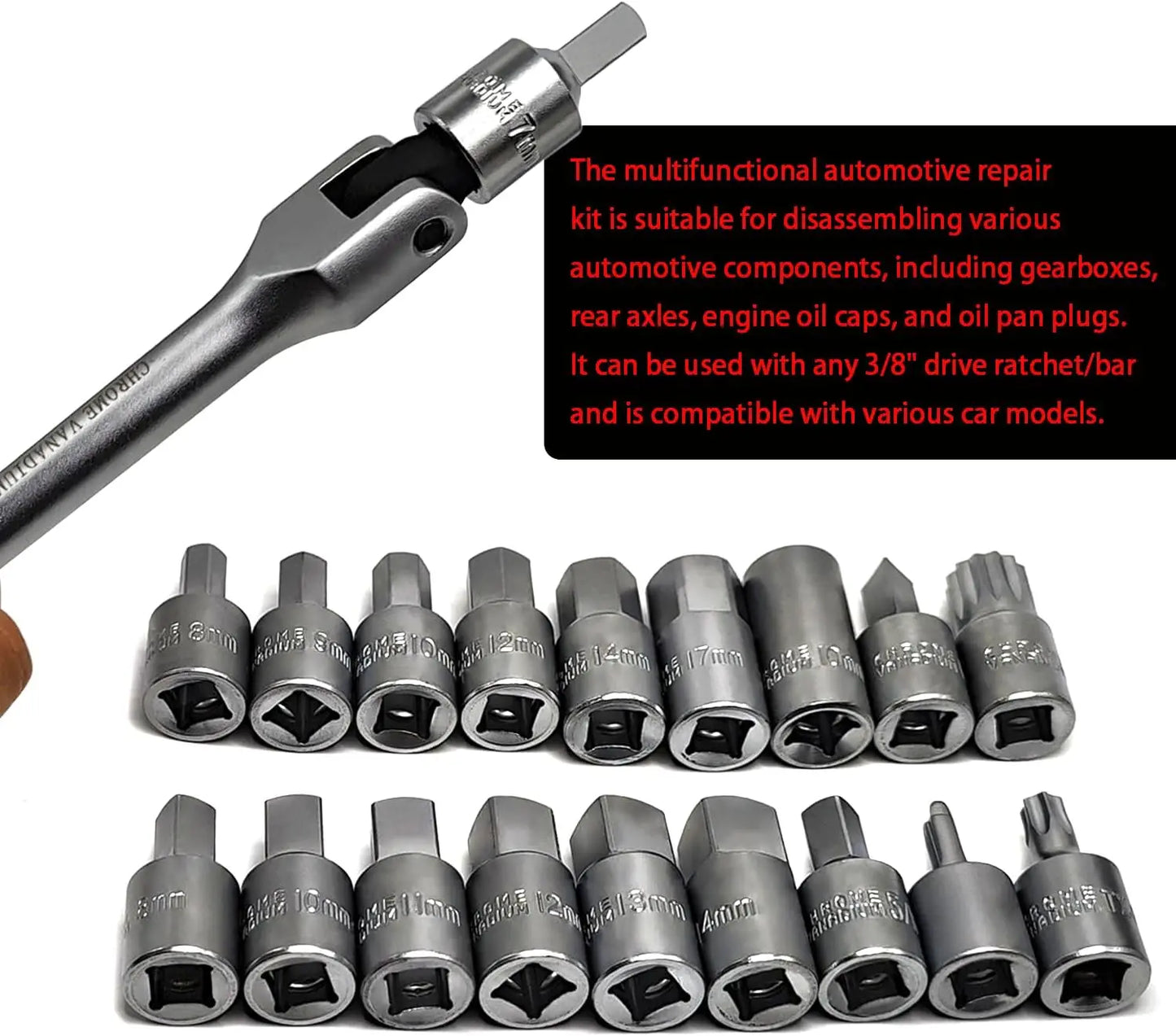20PCS /8" Drive Oil Drain Sump Plug Key Set
