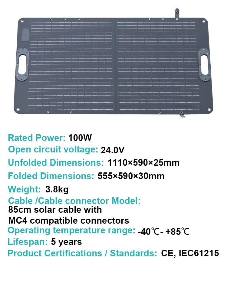 100W Solar Panel Complete Kit, Foldable 24V