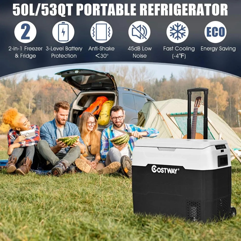 53-Quart Car Refrigerator with Wheels, Dual-zone
