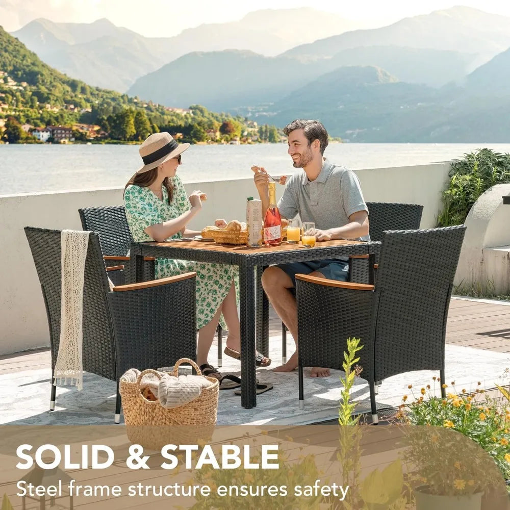 5 PCS Patio Conversation Set with Acacia Wood Top