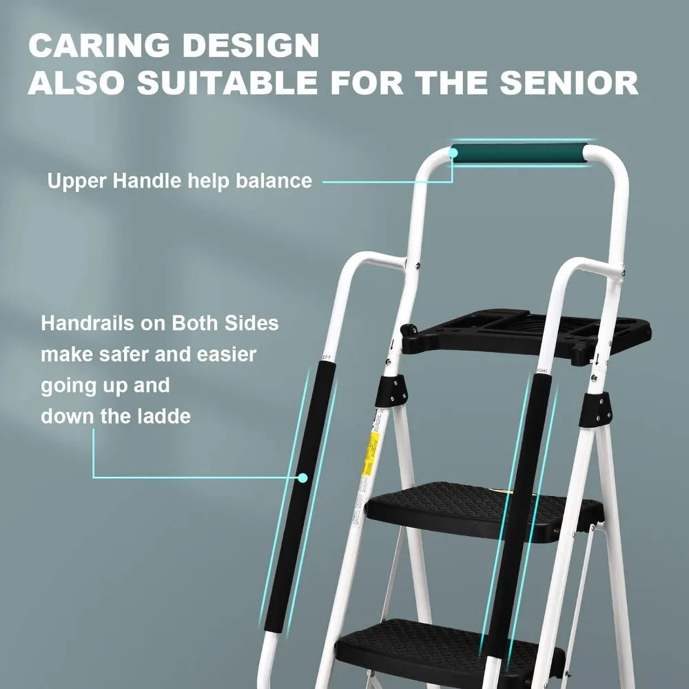 5 Step, with Handrails, Tool Platform, Portable Steel Ladder