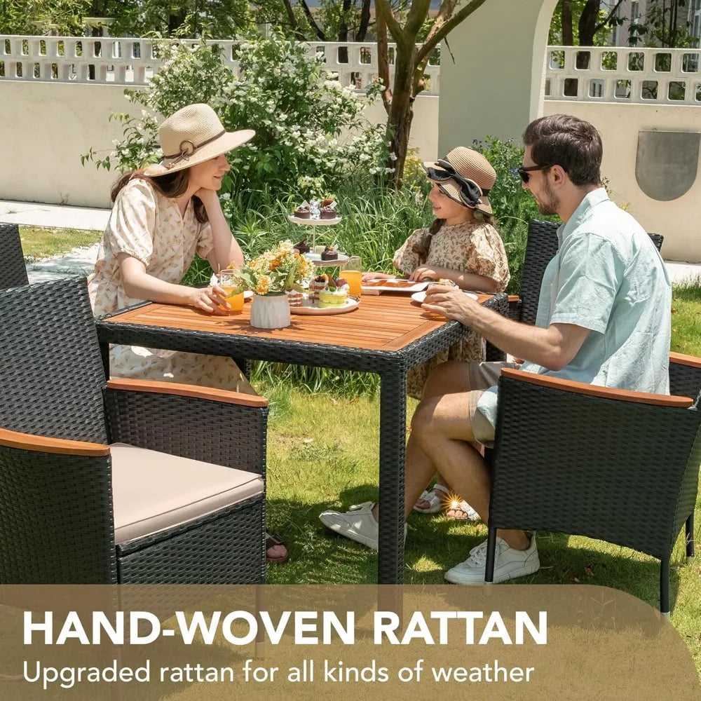 5 PCS Patio Conversation Set with Acacia Wood Top