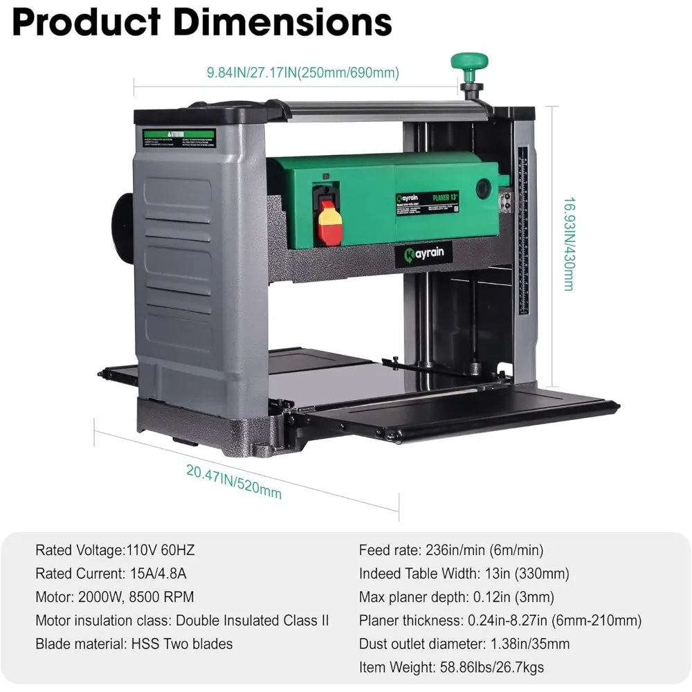 13-Inch Benchtop Thickness Planer for Woodworking