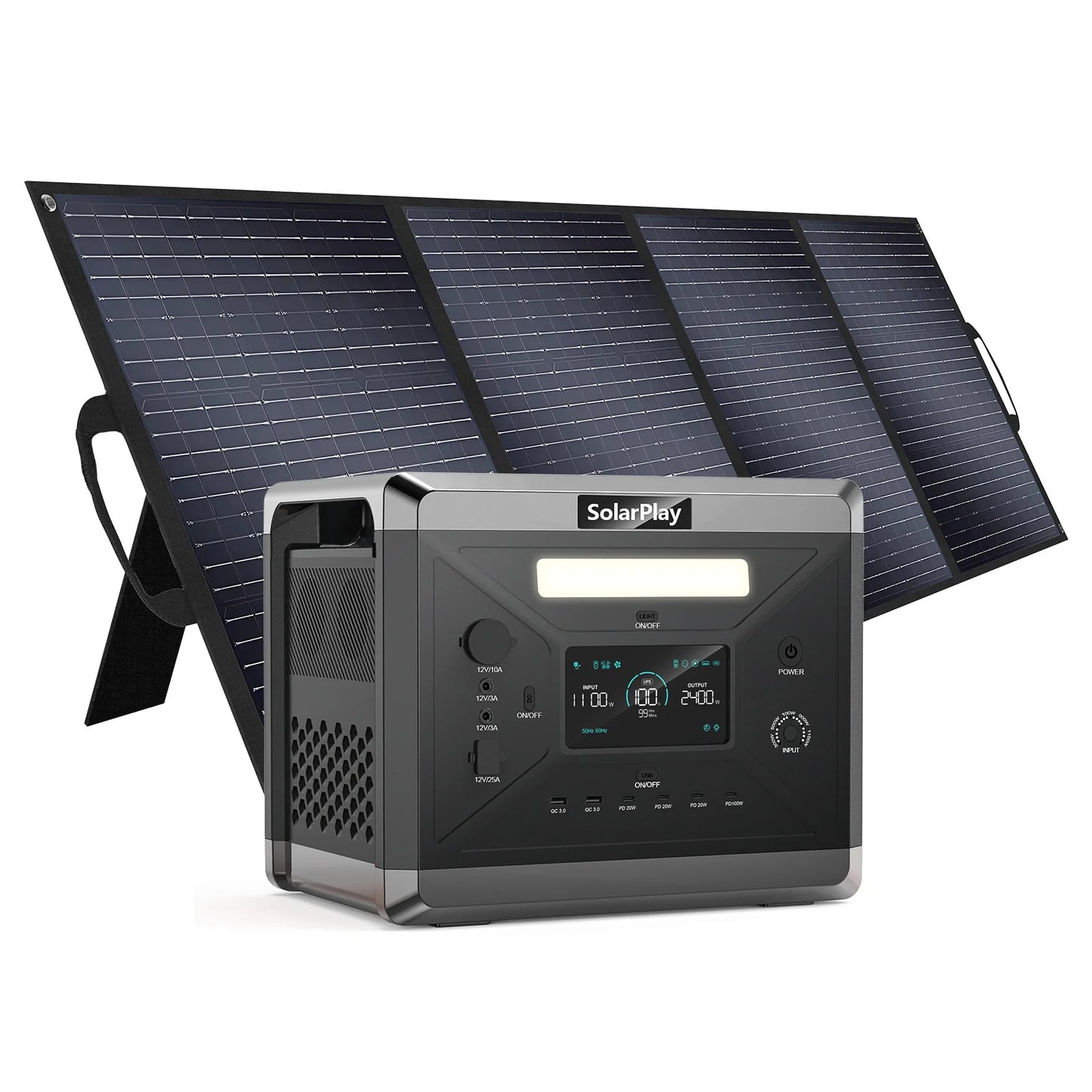 SOLARPLAY 2400W Power Station, Portable, Lifepo4 Battery With 200W Solar panel