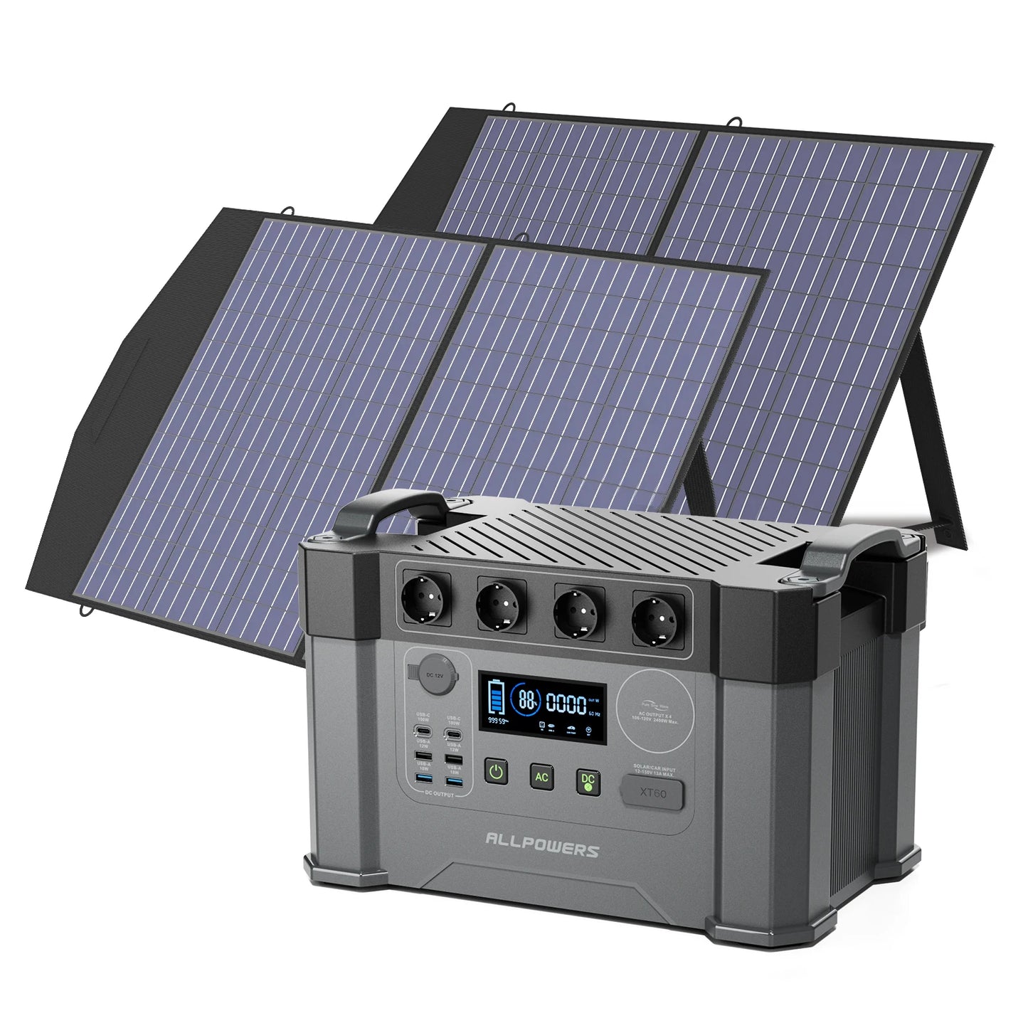 Solar Generator, Battery Charger, Pure Sine Wave, W/ 2×100W Portable Solar Panel