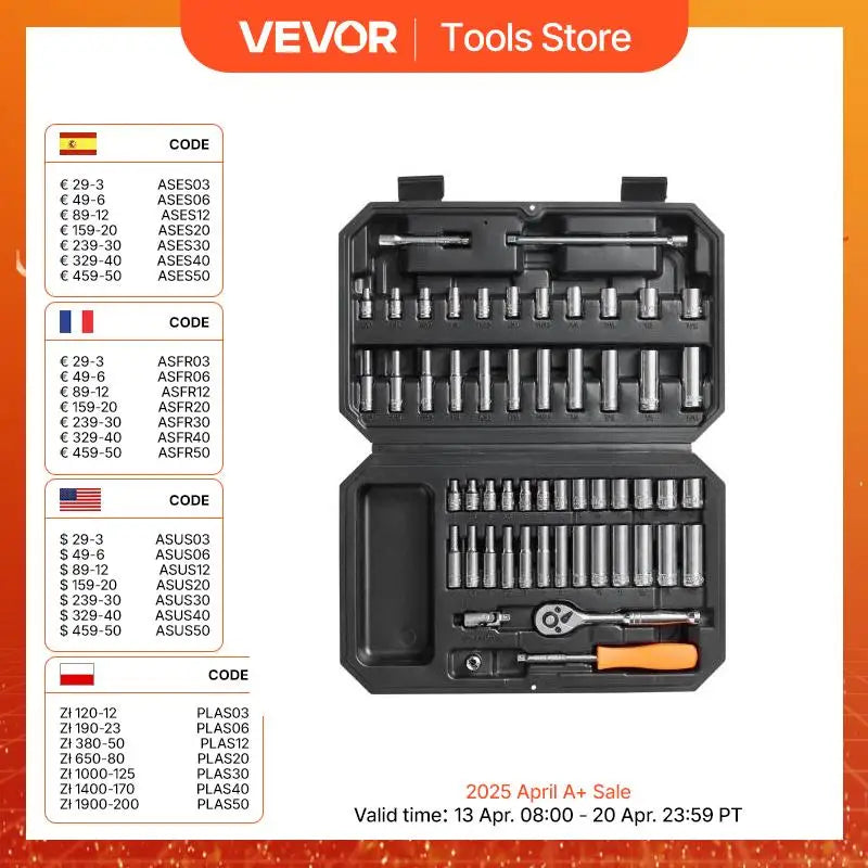 54 Piece Socket Tool Set, SAE and Metric with Storage Case