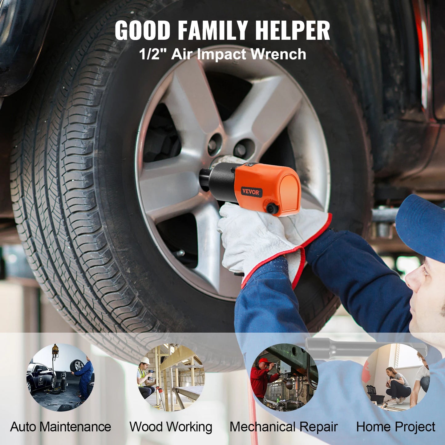 1/2 inch Drive Air Impact Gun Up to 880ft-lbs
