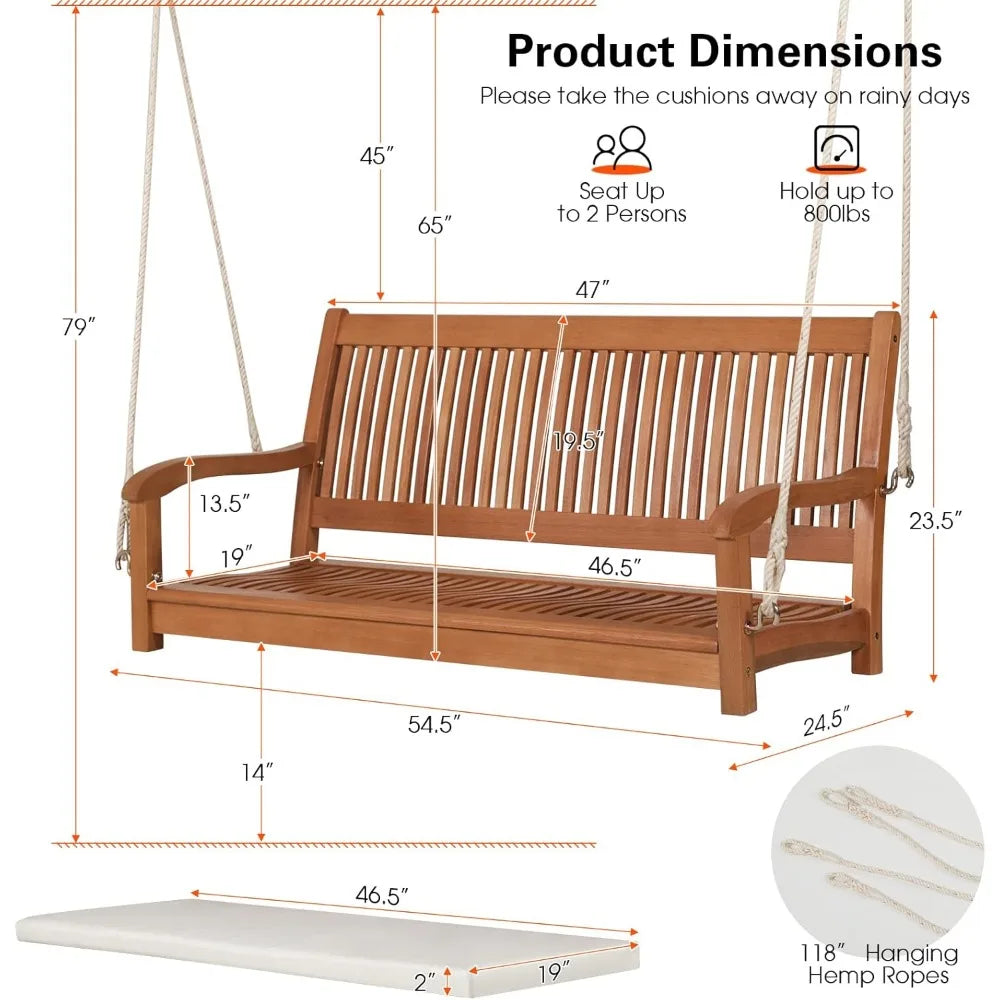 2 person Porch Swing, with Hanging Ropes,