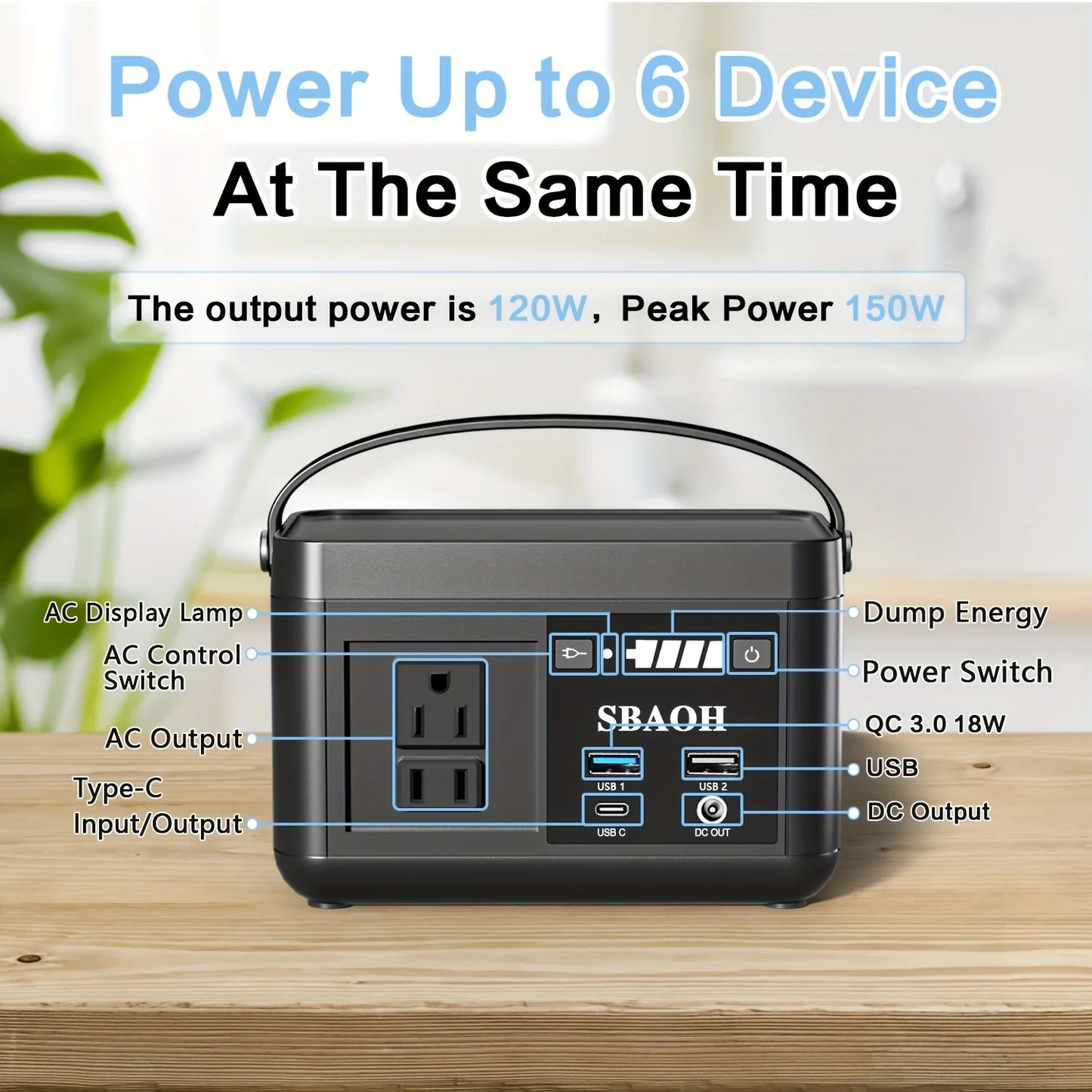 Power Station LiFePo4 Battery, AC Outputs, for Travel and Camping