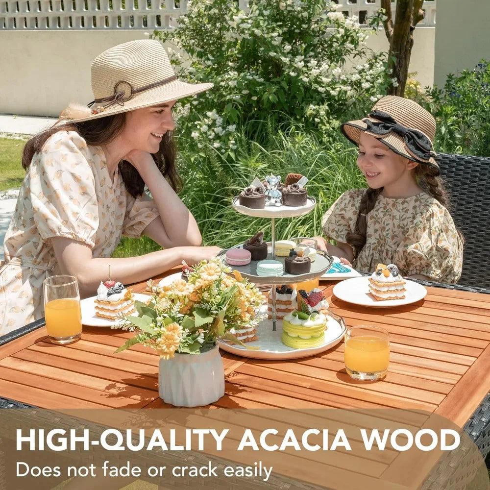 5 PCS Patio Conversation Set with Acacia Wood Top