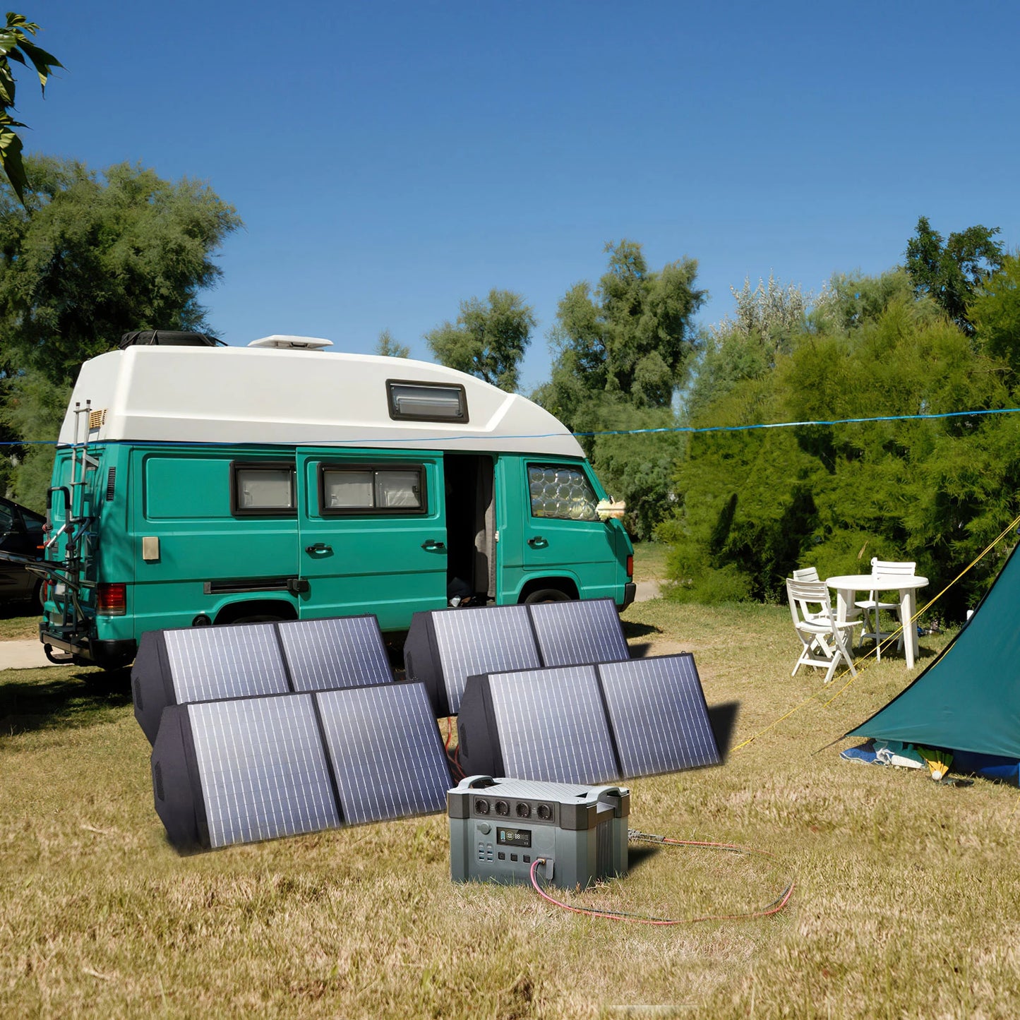 Solar Generator, Battery Charger, Pure Sine Wave, W/ 2×100W Portable Solar Panel