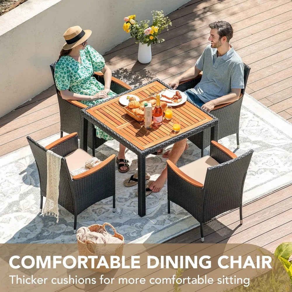 5 PCS Patio Conversation Set with Acacia Wood Top