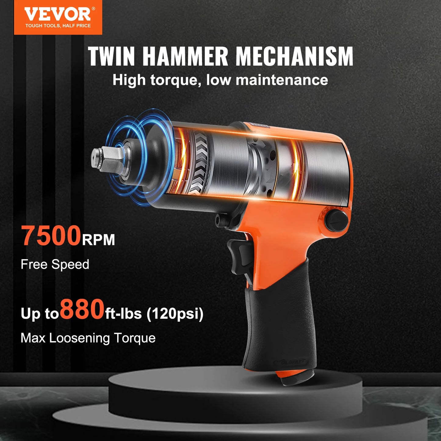 1/2 inch Drive Air Impact Gun Up to 880ft-lbs