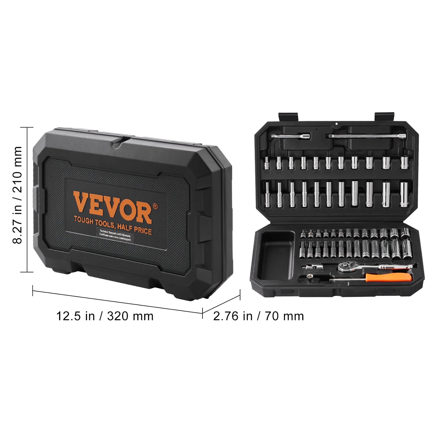 54 Piece Socket Tool Set, SAE and Metric with Storage Case
