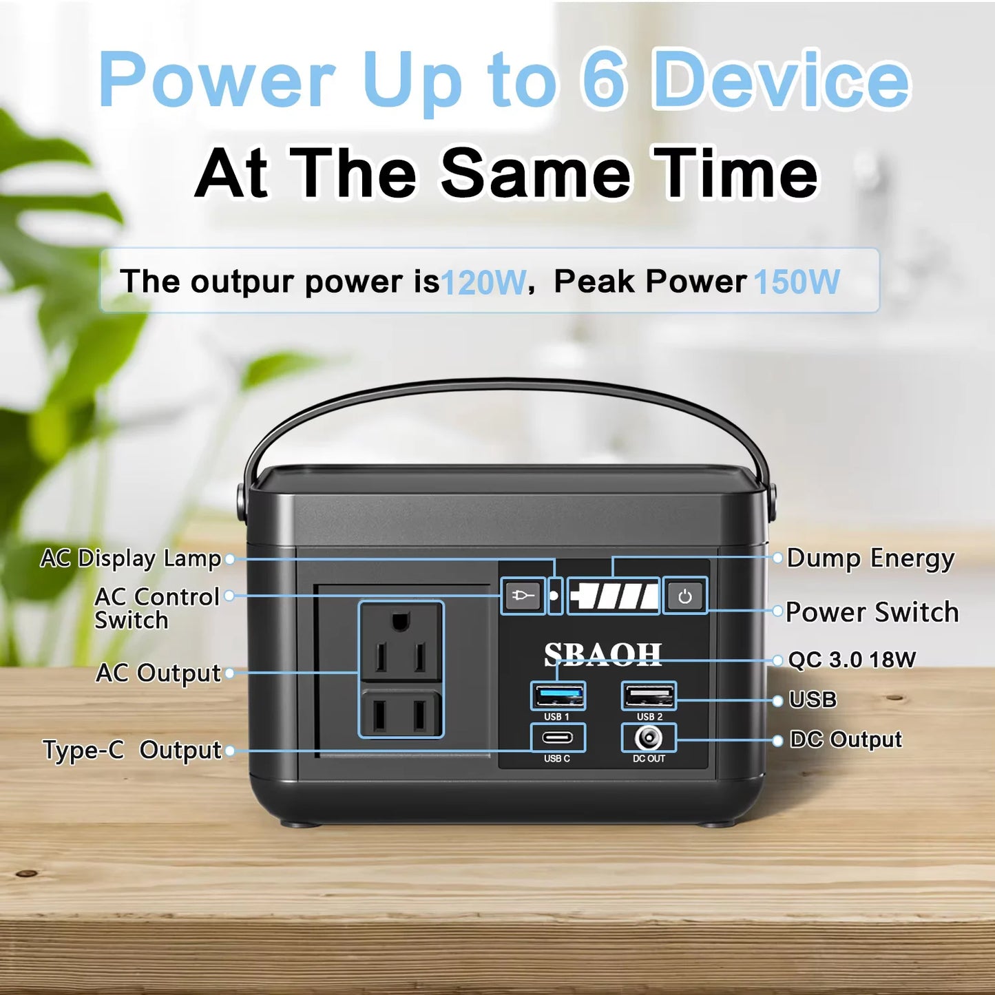88.8Wh,Camping Power Station, 120W AC Output