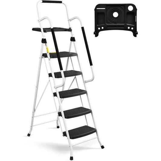 5 Step, with Handrails, Tool Platform, Portable Steel Ladder