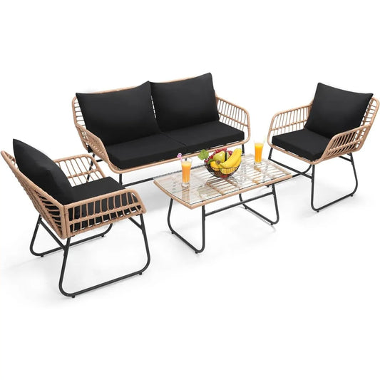 4 Piece Patio Bistro Outdoor Furniture Set,