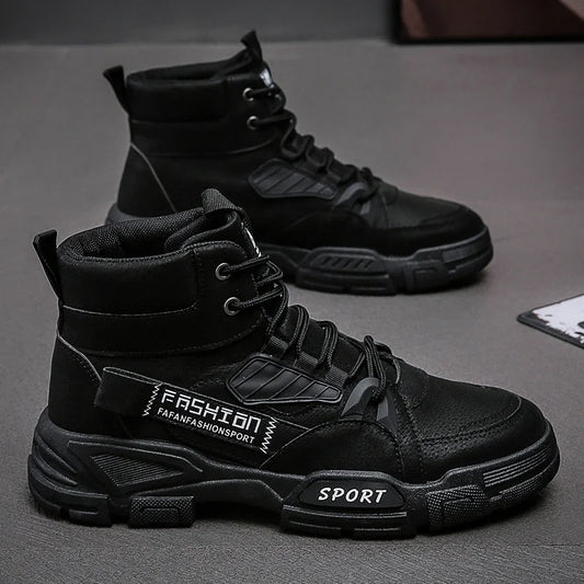 Men's Leisure Shoes for Outdoors, Leather Boots, High Top