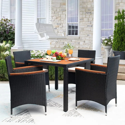 5 PCS Patio Conversation Set with Acacia Wood Top
