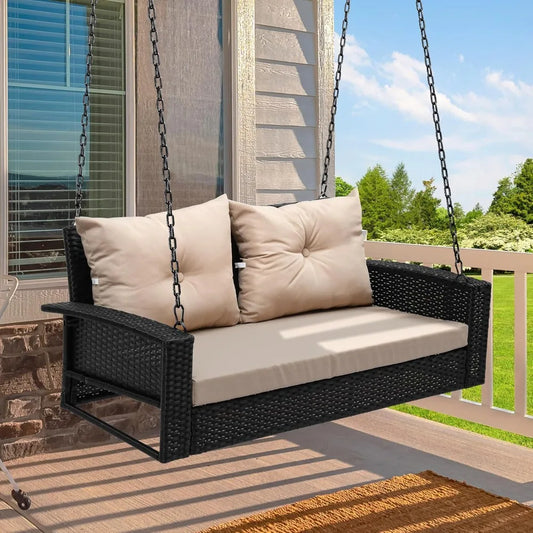 Outdoor Black Rattan Patio Swing
