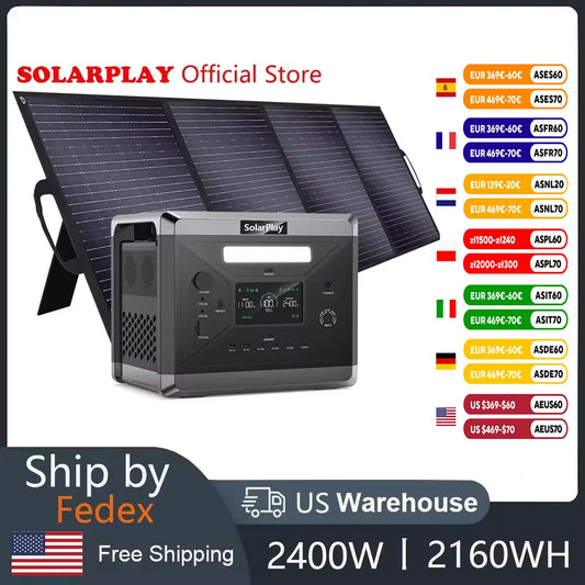 SOLARPLAY  2400W Power Station, Portable, Lifepo4 Battery With 200W Solar panel