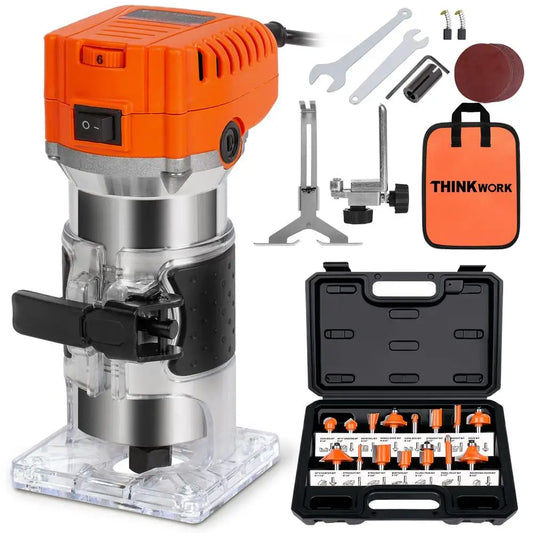 Palm Router, 6.5-Amp, 1.25 HP, 6 Speeds, 15pc 1/4" Bits Set