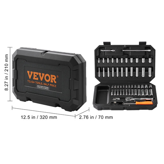 54 Piece Socket Tool Set, SAE and Metric with Storage Case